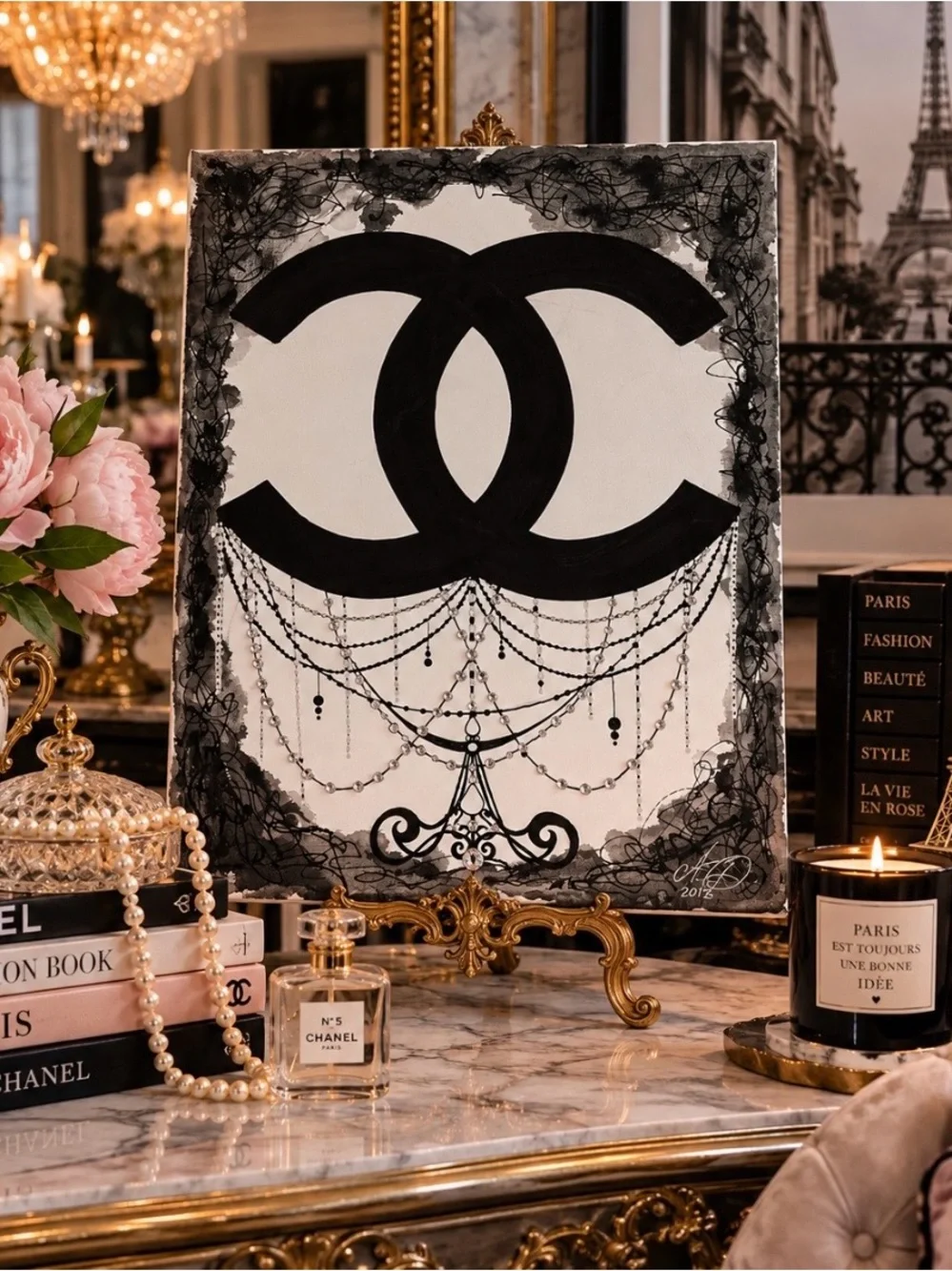 Signed 2015 Black White Fashion Canvas Art Glam Wall Decor